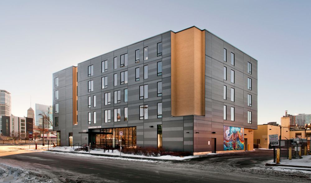 The YouthLink office building in Minneapolis, MN using Nichiha’s Ribbed and Illumination panels.