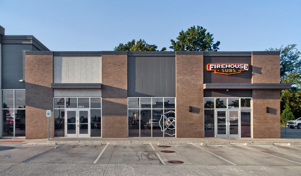 A close-up of Firehouse Subs utilizing three different textures of Nichiha’s fiber cement cladding.