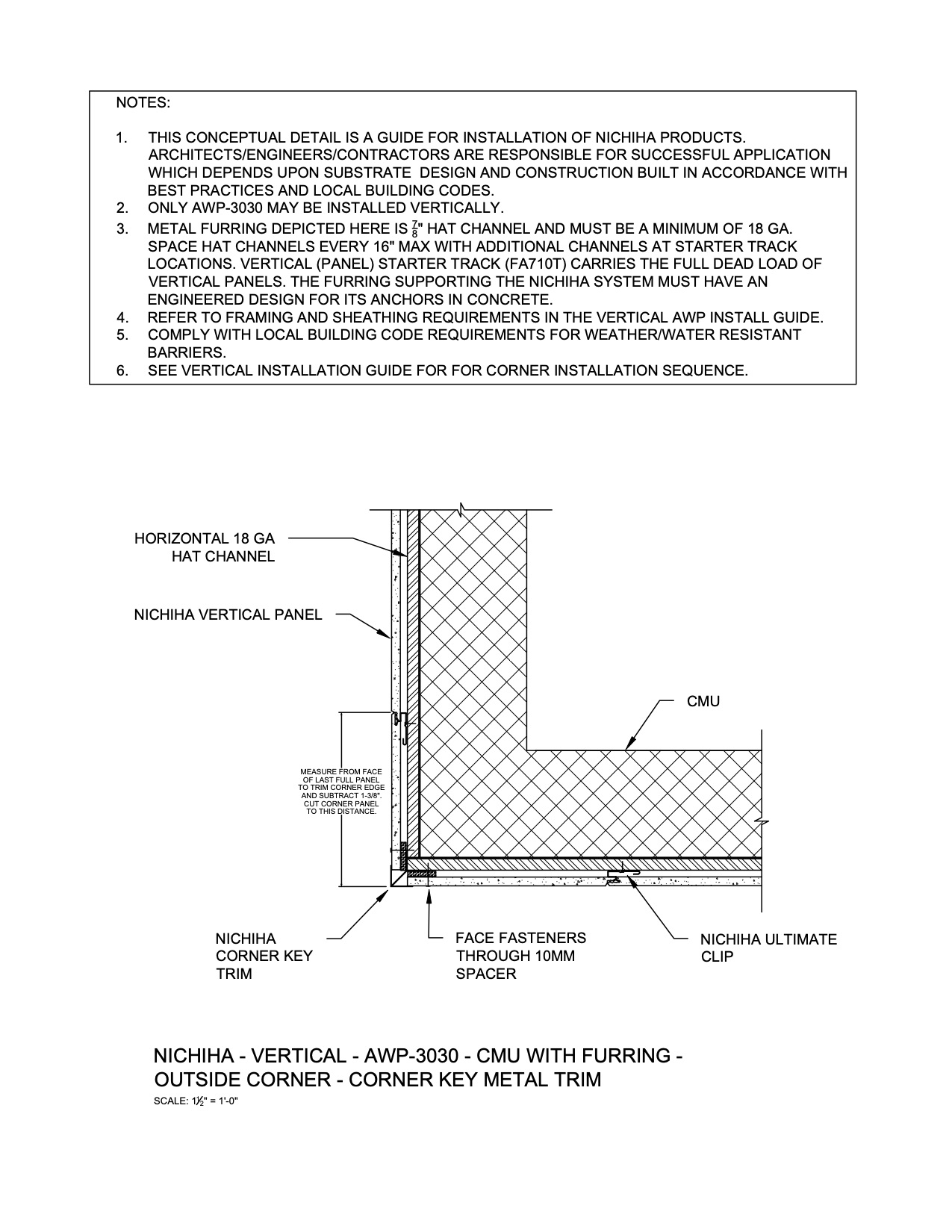 Architectural Wall Panel  –  AWP 3030 – Vertical – CMU – Outside Corner – Corner Key Trim