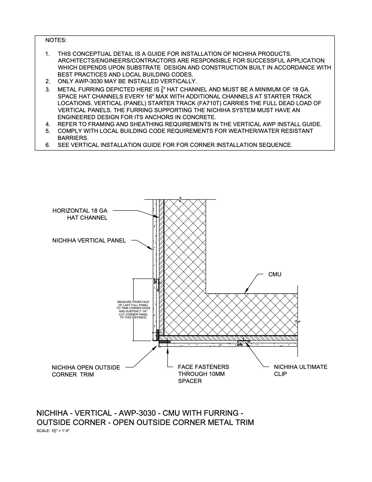 Architectural Wall Panel  –  AWP 3030 – Vertical – CMU – Outside Corner – Open Outside Trim