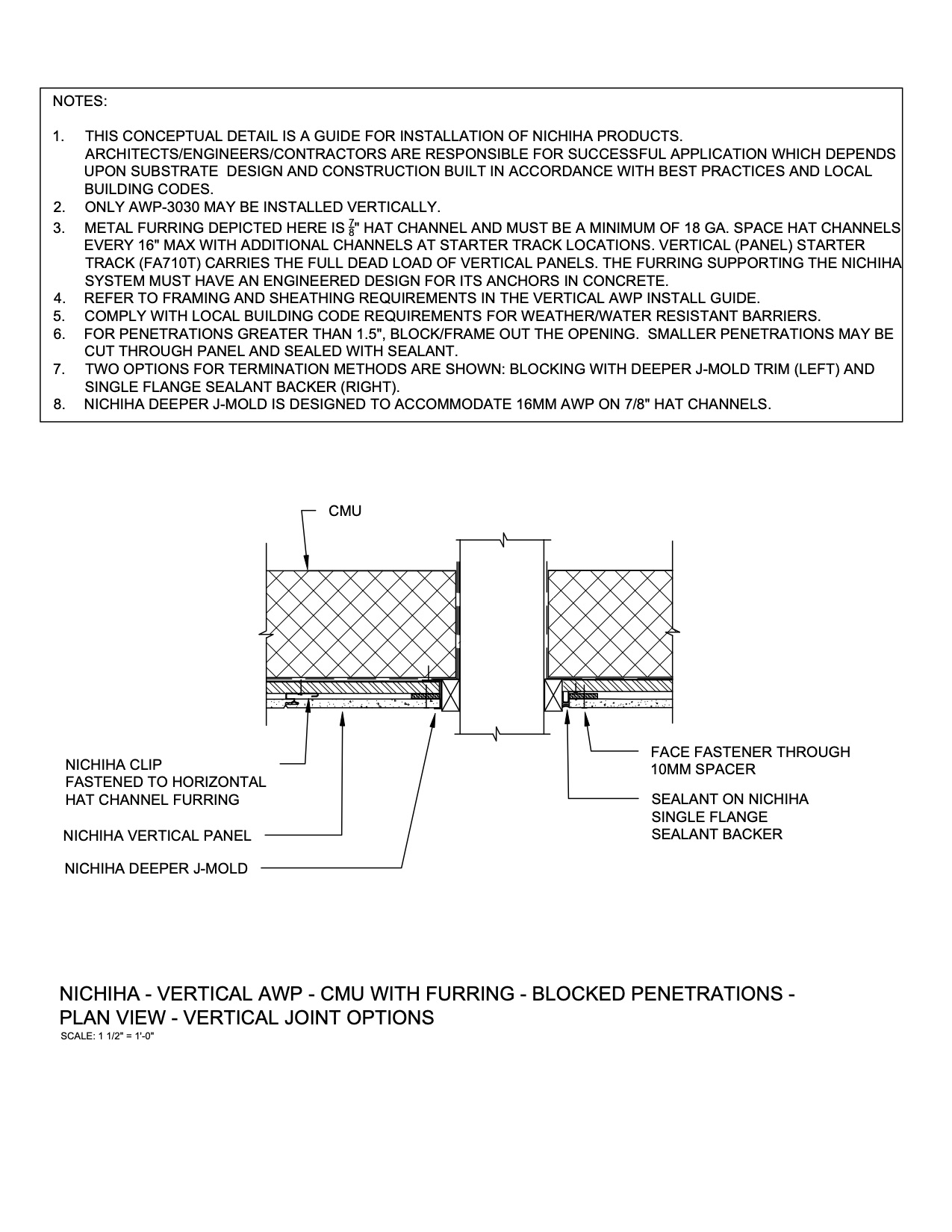 Architectural Wall Panel  –  AWP 3030 – Vertical – CMU – Penetration – Plan