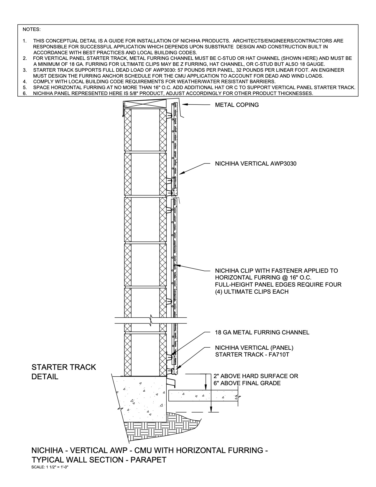 Architectural Wall Panel  –  AWP 3030 – Vertical – CMU – Furring – Full Wall Section