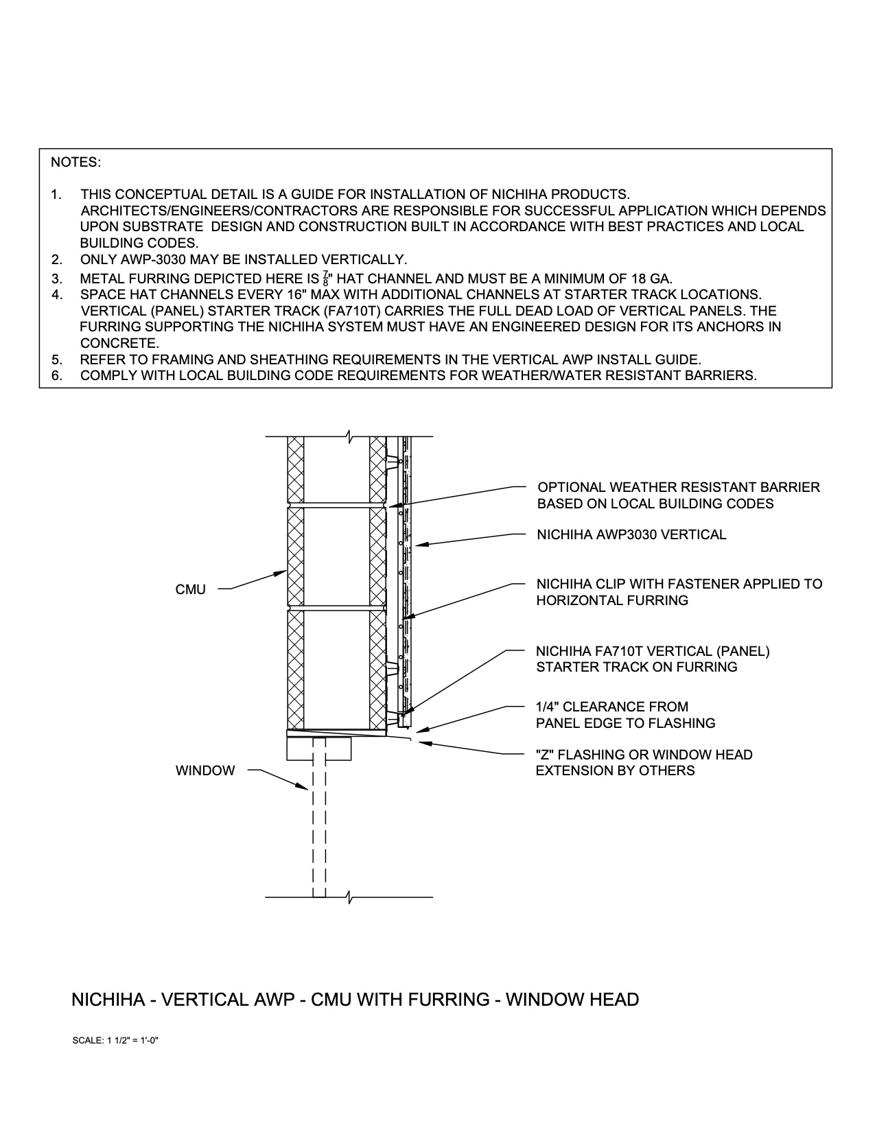 Architectural Wall Panel  –  AWP 3030 – Vertical – CMU – Window Head