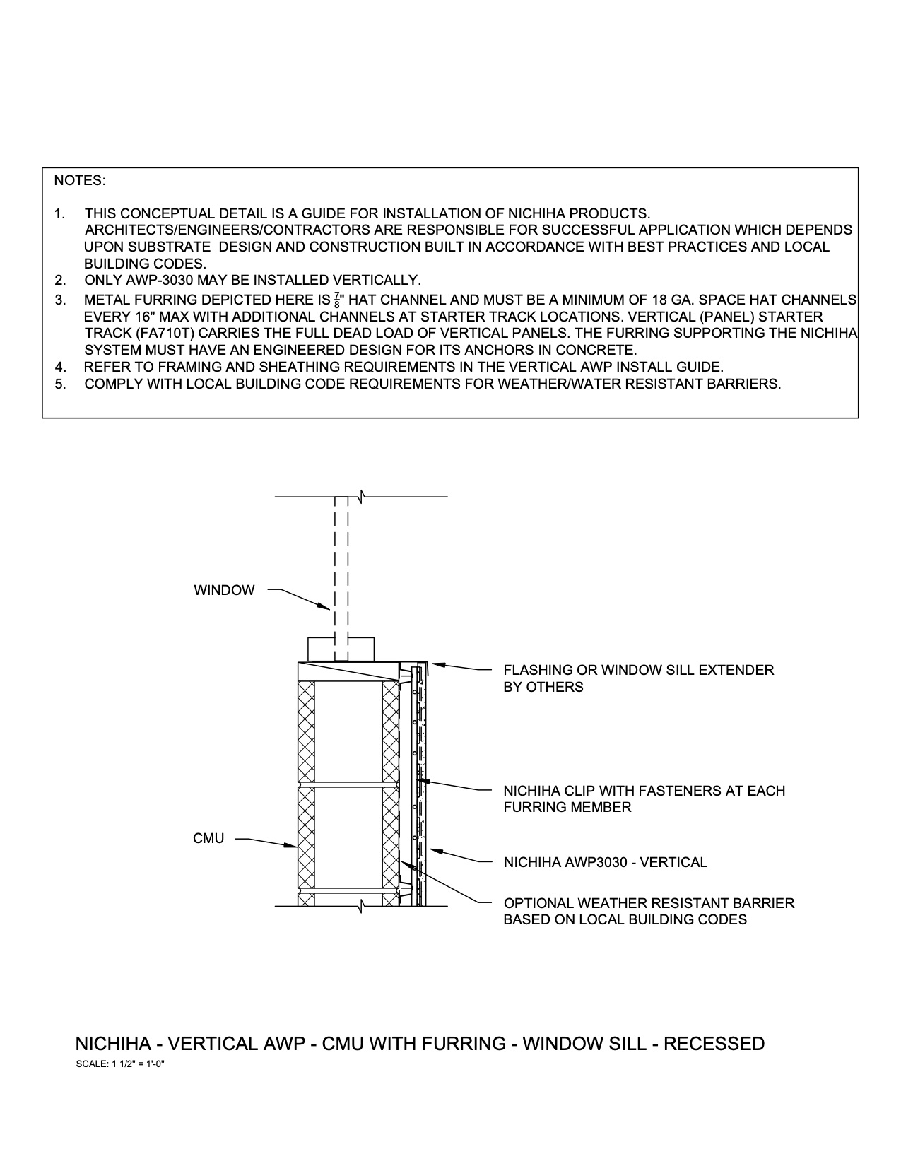 Architectural Wall Panel  –  AWP 3030 – Vertical – CMU – Window Sill