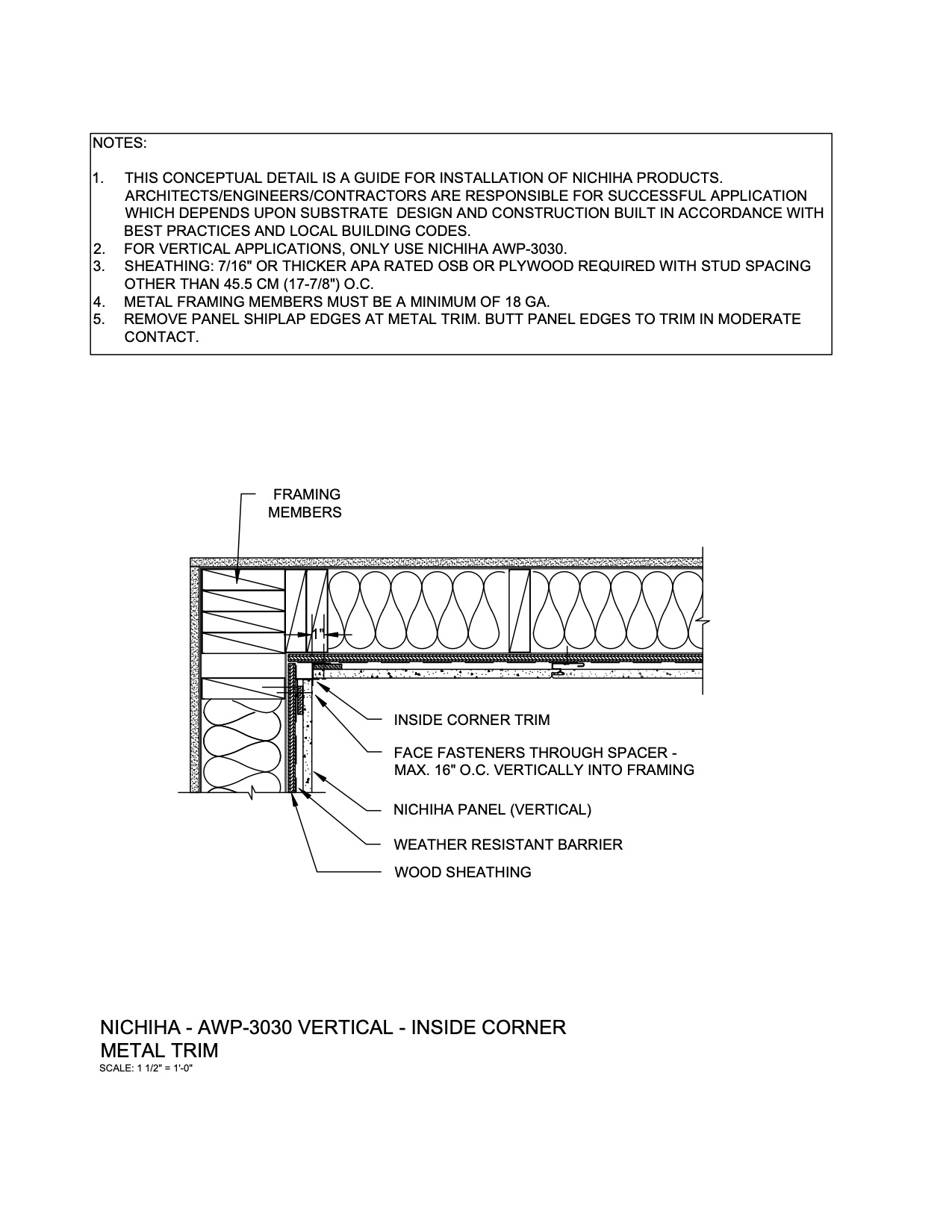 Architectural Wall Panel  –  Vertical AWP – Inside Corner – Metal Trim