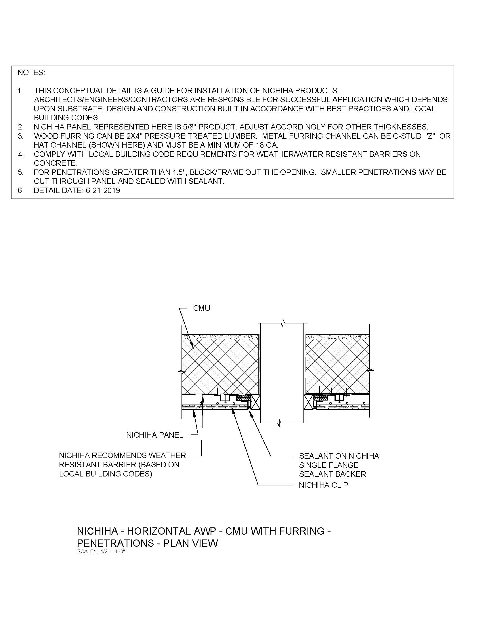 Architectural Wall Panel – CMU – Blocked Penetrations – Plan View